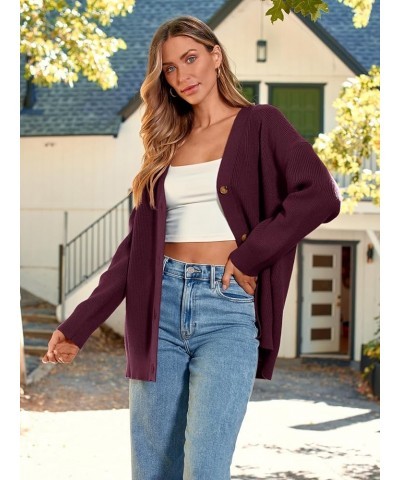 Women's Cardigan 2023 Open Front Oversized Button Lightweight Sweaters V Neck Loose Cardigans Knit Outwear Wine Red $19.06 Sw...