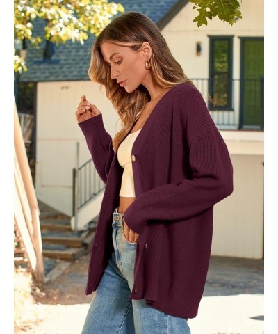 Women's Cardigan 2023 Open Front Oversized Button Lightweight Sweaters V Neck Loose Cardigans Knit Outwear Wine Red $19.06 Sw...