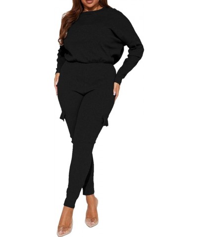 Women's Casual Long Sleeve High Neck Zipper One Piece Jumpsuit Romper Overalls with Pockets Black $20.64 Jumpsuits