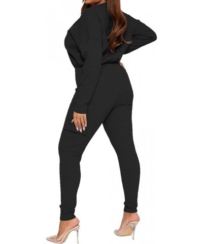 Women's Casual Long Sleeve High Neck Zipper One Piece Jumpsuit Romper Overalls with Pockets Black $20.64 Jumpsuits