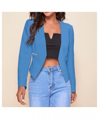 Women's Jacket Long-Sleeve Lapel Button Cardigan Jacket Blouses Cardigan Pockets Office Cropped Blazer Blue $8.98 Blazers