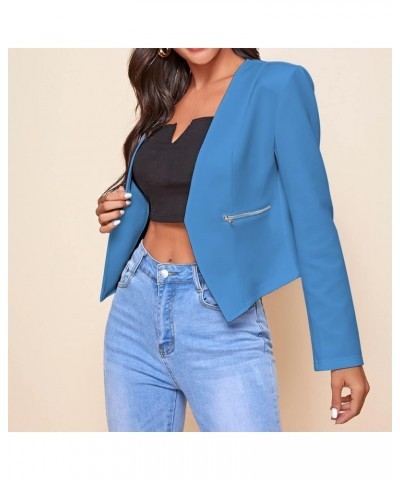 Women's Jacket Long-Sleeve Lapel Button Cardigan Jacket Blouses Cardigan Pockets Office Cropped Blazer Blue $8.98 Blazers