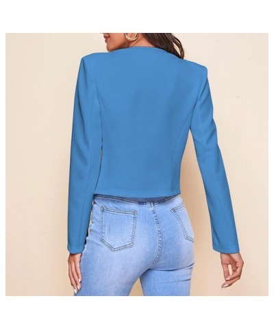 Women's Jacket Long-Sleeve Lapel Button Cardigan Jacket Blouses Cardigan Pockets Office Cropped Blazer Blue $8.98 Blazers