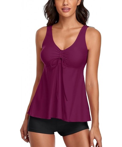 Tummy Control Tankini Tops with Boyshorts 2 Piece Bathing Suits for Women Swimsuits U-purple $14.56 Swimsuits