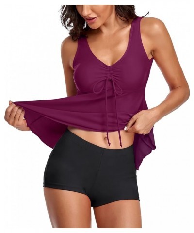 Tummy Control Tankini Tops with Boyshorts 2 Piece Bathing Suits for Women Swimsuits U-purple $14.56 Swimsuits