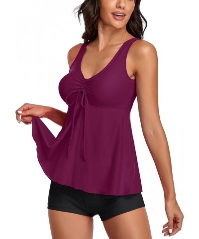 Tummy Control Tankini Tops with Boyshorts 2 Piece Bathing Suits for Women Swimsuits U-purple $14.56 Swimsuits