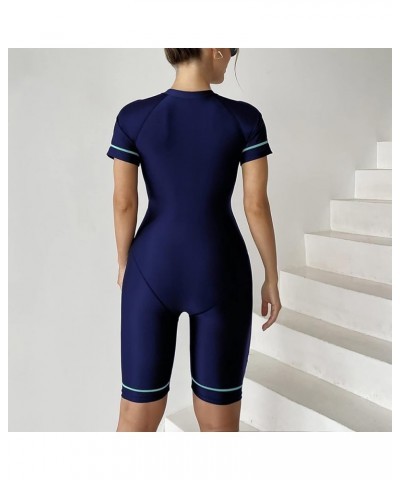 Women's Short Sleeves Zipper 1-Piece Swimsuit Color Block Rash Guard Surf Suit Knee Length Swim Trunks B $10.00 Swimsuits