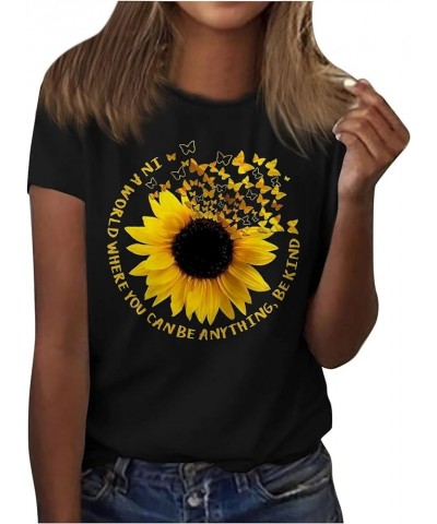 Tshirts Shirts for Women Summer Dandelion Print Solid Trendy Tops Short Sleeve Crewneck Spring Blouses Comfy Sexy S23-black $...