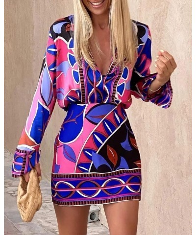 Women 2 Piece Outfits Skirt Suit Abstract Geometric Long Sleeve Shirt and Midi Pencil Skirt Sets Bodycon Skirt Sets Purple $1...