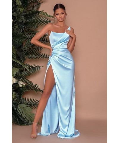 One Shoulder Satin Mermaid Prom Dresses for Women Ruched Long Bridesmaid Dress Formal Evening Gowns Hunter Green $32.40 Dresses