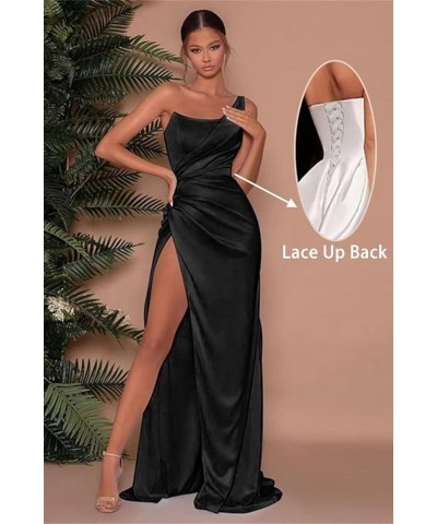 One Shoulder Satin Mermaid Prom Dresses for Women Ruched Long Bridesmaid Dress Formal Evening Gowns Hunter Green $32.40 Dresses