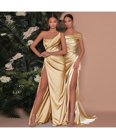 One Shoulder Satin Mermaid Prom Dresses for Women Ruched Long Bridesmaid Dress Formal Evening Gowns Hunter Green $32.40 Dresses