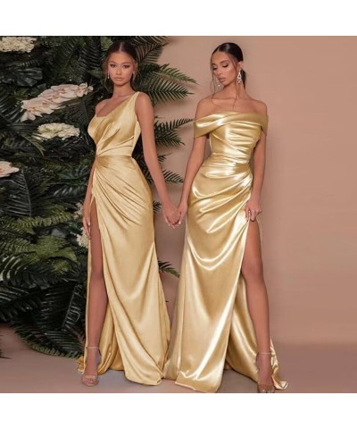 One Shoulder Satin Mermaid Prom Dresses for Women Ruched Long Bridesmaid Dress Formal Evening Gowns Hunter Green $32.40 Dresses