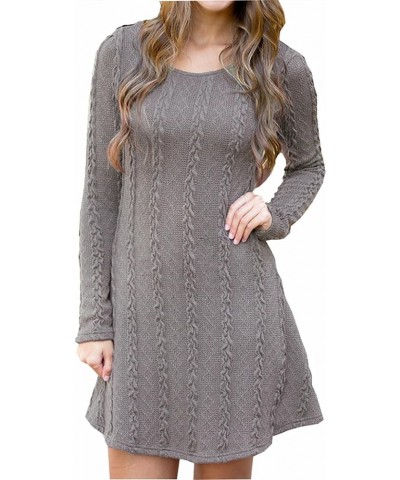 Sweater Dress for Women Cable Knit Ribbed A-Line Short Fitted Pullover Sweaters Dresses Fall Winter Gray $20.81 Sweaters