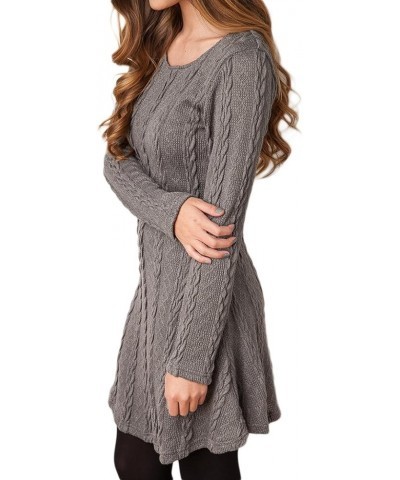 Sweater Dress for Women Cable Knit Ribbed A-Line Short Fitted Pullover Sweaters Dresses Fall Winter Gray $20.81 Sweaters