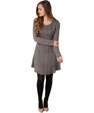 Sweater Dress for Women Cable Knit Ribbed A-Line Short Fitted Pullover Sweaters Dresses Fall Winter Gray $20.81 Sweaters