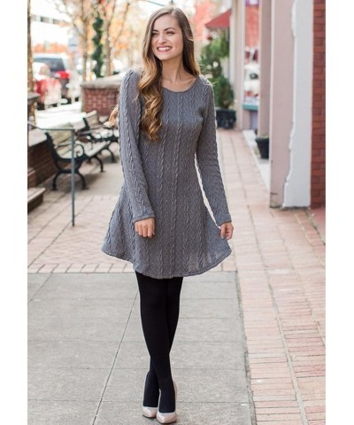 Sweater Dress for Women Cable Knit Ribbed A-Line Short Fitted Pullover Sweaters Dresses Fall Winter Gray $20.81 Sweaters