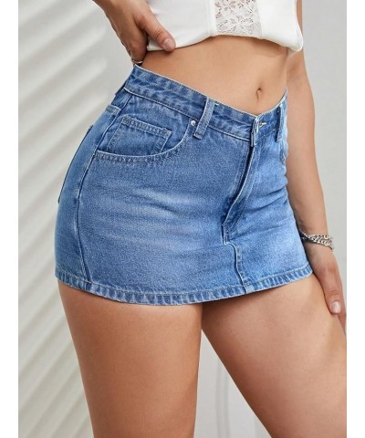 Women's High Waisted Button Denim Skort Summer Shorts with Pockets Medium Wash $23.09 Shorts