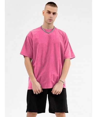 Men's Cotton T-Shirts Oversized Unisex Short Sleeves Casual Loose Wash Solid Basic Tee Tops A-pink+grey+black $23.52 T-Shirts