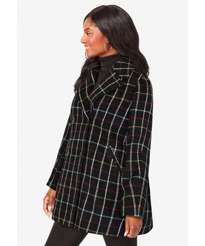 Women's Plus Size A-Line Wool Peacoat Chocolate Window Plaid $61.78 Coats