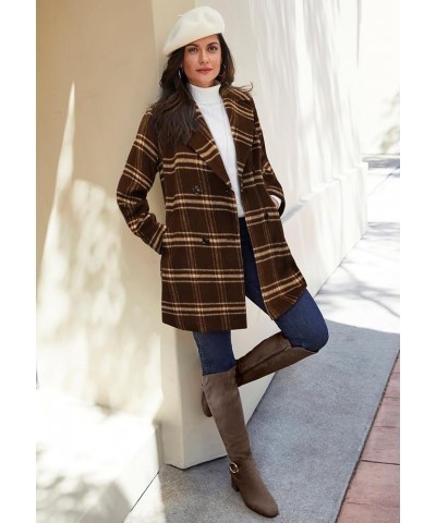 Women's Plus Size A-Line Wool Peacoat Chocolate Window Plaid $61.78 Coats