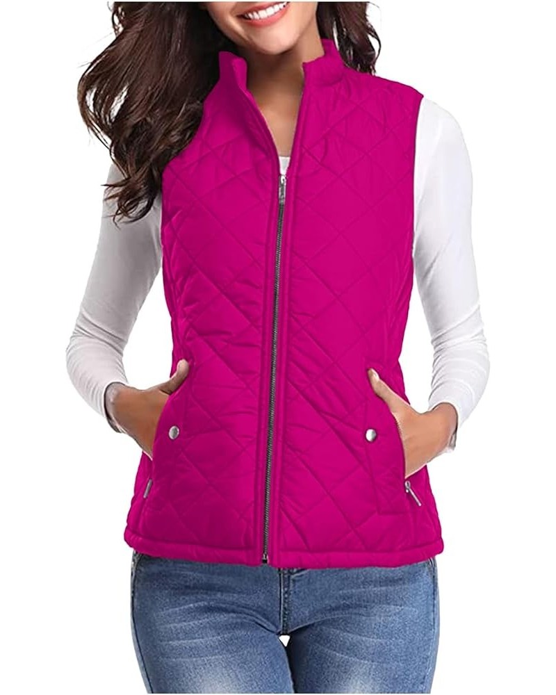 Women's Quilted Vest, Stand Collar Lightweight Zip Pockets Padded Gilet Sleeveless Zipper Coat Jacket Outwear Hot Pink $8.63 ...