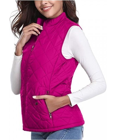 Women's Quilted Vest, Stand Collar Lightweight Zip Pockets Padded Gilet Sleeveless Zipper Coat Jacket Outwear Hot Pink $8.63 ...