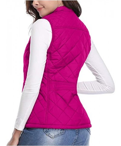 Women's Quilted Vest, Stand Collar Lightweight Zip Pockets Padded Gilet Sleeveless Zipper Coat Jacket Outwear Hot Pink $8.63 ...