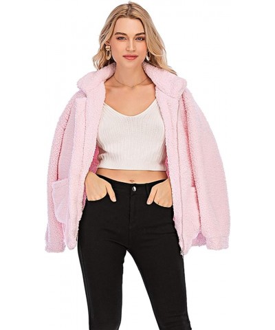 Womens Faux Shearling Jacket, Casual Lapel Fleece Fuzzy Jacket Shaggy Oversized Jacket Fashion Cardigan Coat Pink $10.00 Coats