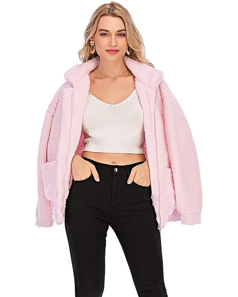 Womens Faux Shearling Jacket, Casual Lapel Fleece Fuzzy Jacket Shaggy Oversized Jacket Fashion Cardigan Coat Pink $10.00 Coats