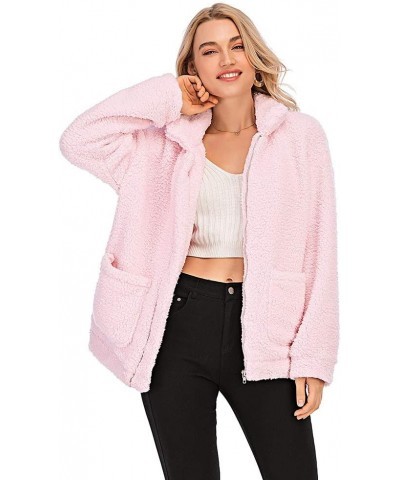 Womens Faux Shearling Jacket, Casual Lapel Fleece Fuzzy Jacket Shaggy Oversized Jacket Fashion Cardigan Coat Pink $10.00 Coats