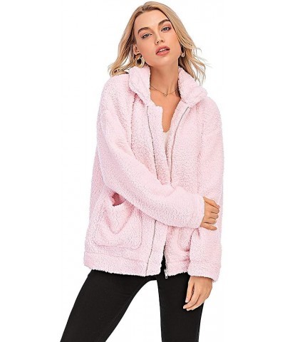 Womens Faux Shearling Jacket, Casual Lapel Fleece Fuzzy Jacket Shaggy Oversized Jacket Fashion Cardigan Coat Pink $10.00 Coats