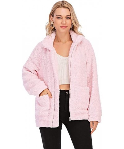 Womens Faux Shearling Jacket, Casual Lapel Fleece Fuzzy Jacket Shaggy Oversized Jacket Fashion Cardigan Coat Pink $10.00 Coats