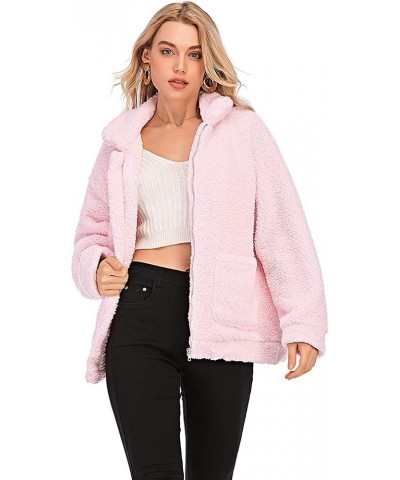 Womens Faux Shearling Jacket, Casual Lapel Fleece Fuzzy Jacket Shaggy Oversized Jacket Fashion Cardigan Coat Pink $10.00 Coats