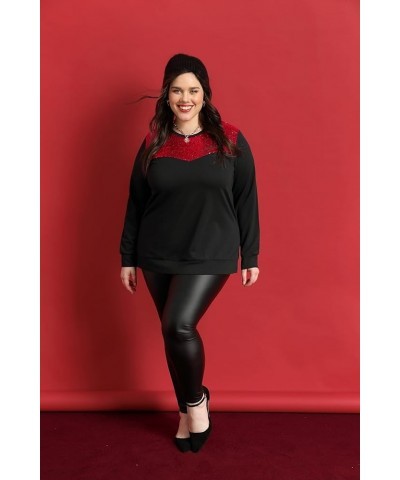 Plus Size Long Sleeve Tunic Tops for Women Henley V Neck T-Shirt V Neck Casual Blouses Fall Winter Halloween Christmas A-blac...