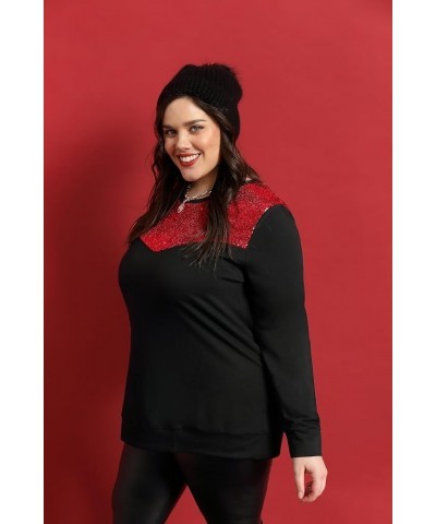 Plus Size Long Sleeve Tunic Tops for Women Henley V Neck T-Shirt V Neck Casual Blouses Fall Winter Halloween Christmas A-blac...