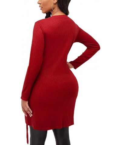 Sexy Sweaters for Women Long Sleeve Tunics Zip Up Ribbed Tops Knit Side Split Asymmetrical Blouse Top Red11578 $12.06 Tops