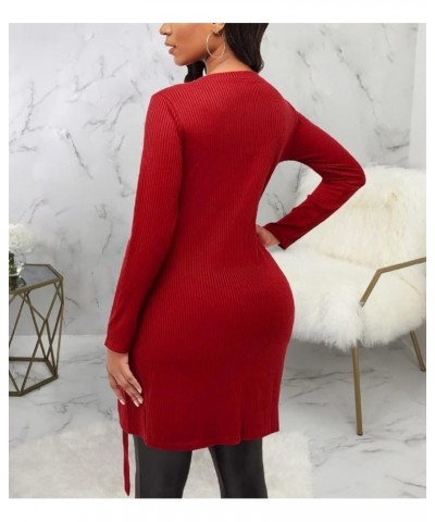 Sexy Sweaters for Women Long Sleeve Tunics Zip Up Ribbed Tops Knit Side Split Asymmetrical Blouse Top Red11578 $12.06 Tops