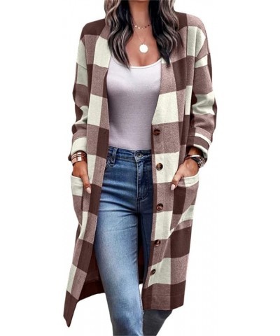 Womens Long Plaid Flannel Jacket Long Sleeve Shirts Shacket Casual Lapel Trendy Long Coat Cozy Tartan Overcoat C-brown $33.79...