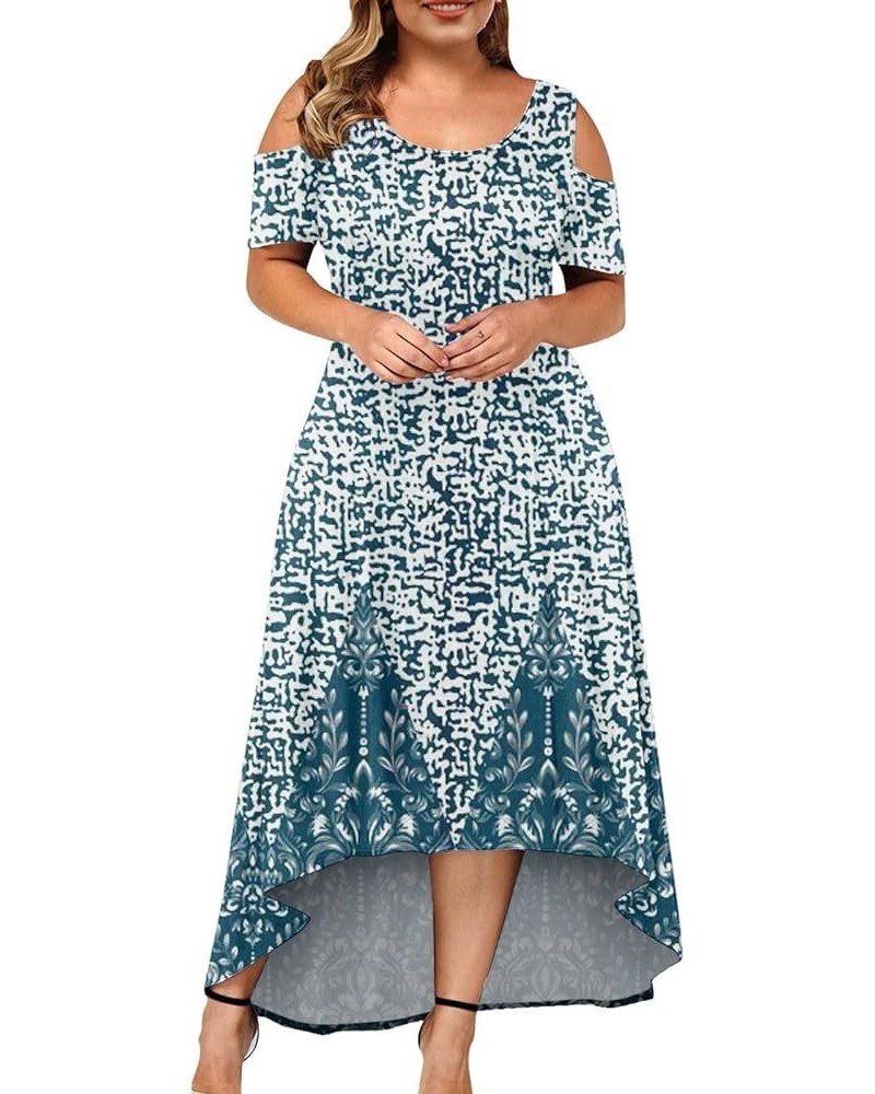 Plus Size Dresses for Curvy Women 2024 Summer Floral Printed Boho Maxi Dress Elegant Flowy Irregular Hem Maxi Dress 02-blue $...