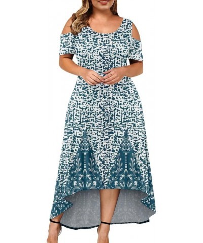 Plus Size Dresses for Curvy Women 2024 Summer Floral Printed Boho Maxi Dress Elegant Flowy Irregular Hem Maxi Dress 02-blue $...