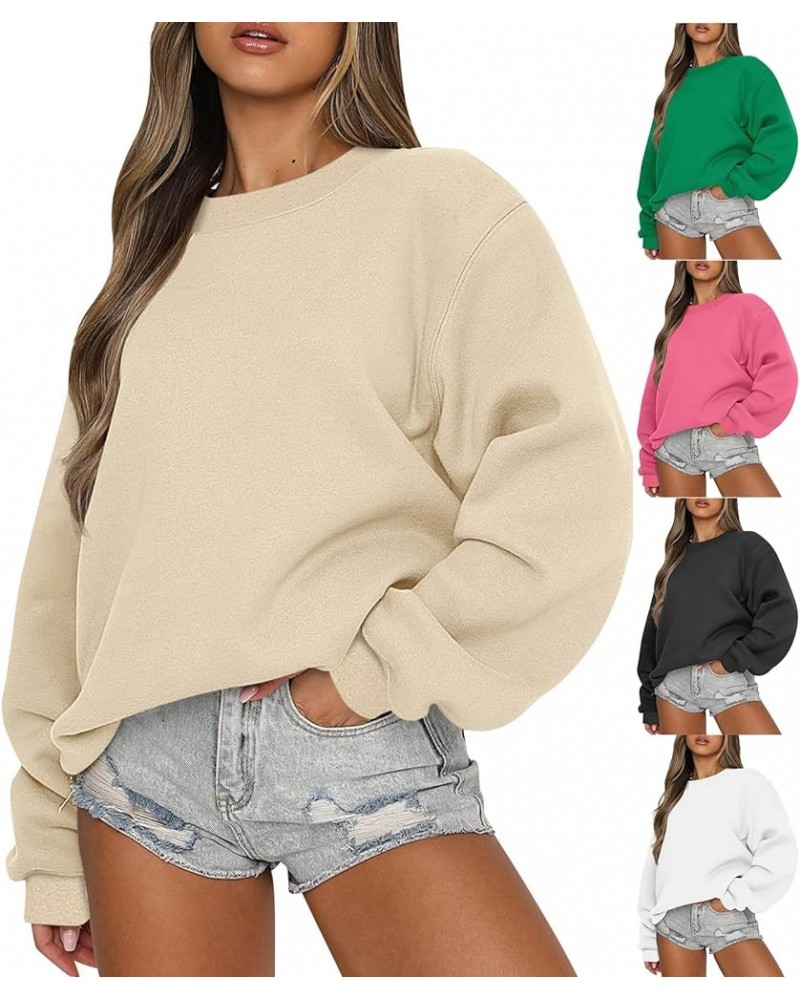 Oversized Crewneck Sweatshirts Women Soft Fleece Long Sleeve Casual Pullover Top Comfy Cute Hoodies for Teen Girls A1-beige $...