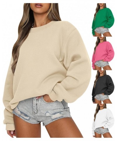 Oversized Crewneck Sweatshirts Women Soft Fleece Long Sleeve Casual Pullover Top Comfy Cute Hoodies for Teen Girls A1-beige $...