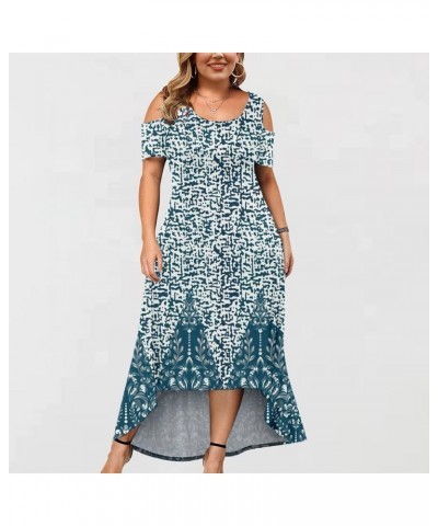 Plus Size Dresses for Curvy Women 2024 Summer Floral Printed Boho Maxi Dress Elegant Flowy Irregular Hem Maxi Dress 02-blue $...