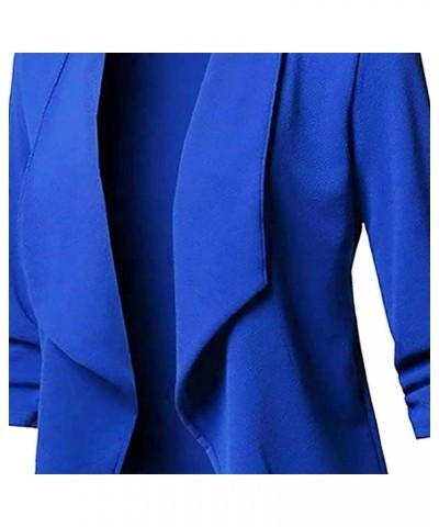 Casual Blazers for Women Three Quarter Sleeve Collared Cardigan Open Front Plain Jacket Lapel Coat Plus Size Elegant Fall Blu...