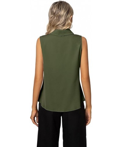 Women's Sleeveless Button Down Shirt Basic Solid Collared Work Blouse Army Green $10.50 Blouses