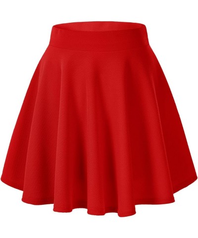 Women's Basic Versatile Stretchy Flared Casual Mini Skater Skirt Red $9.41 Skirts