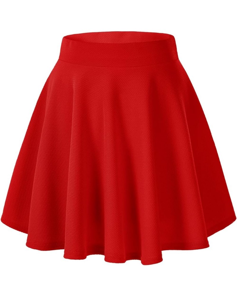 Women's Basic Versatile Stretchy Flared Casual Mini Skater Skirt Red $9.41 Skirts