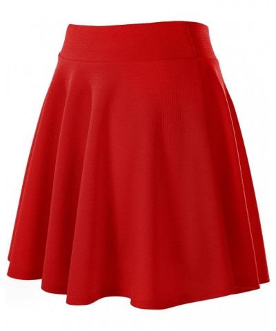 Women's Basic Versatile Stretchy Flared Casual Mini Skater Skirt Red $9.41 Skirts