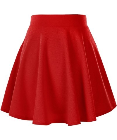 Women's Basic Versatile Stretchy Flared Casual Mini Skater Skirt Red $9.41 Skirts